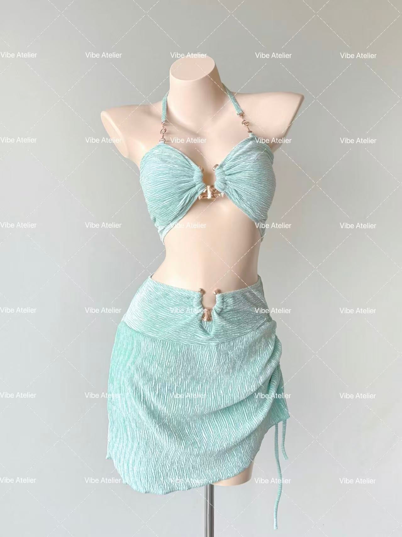 Mint Mambo 3-Piece Halter Bikini Set