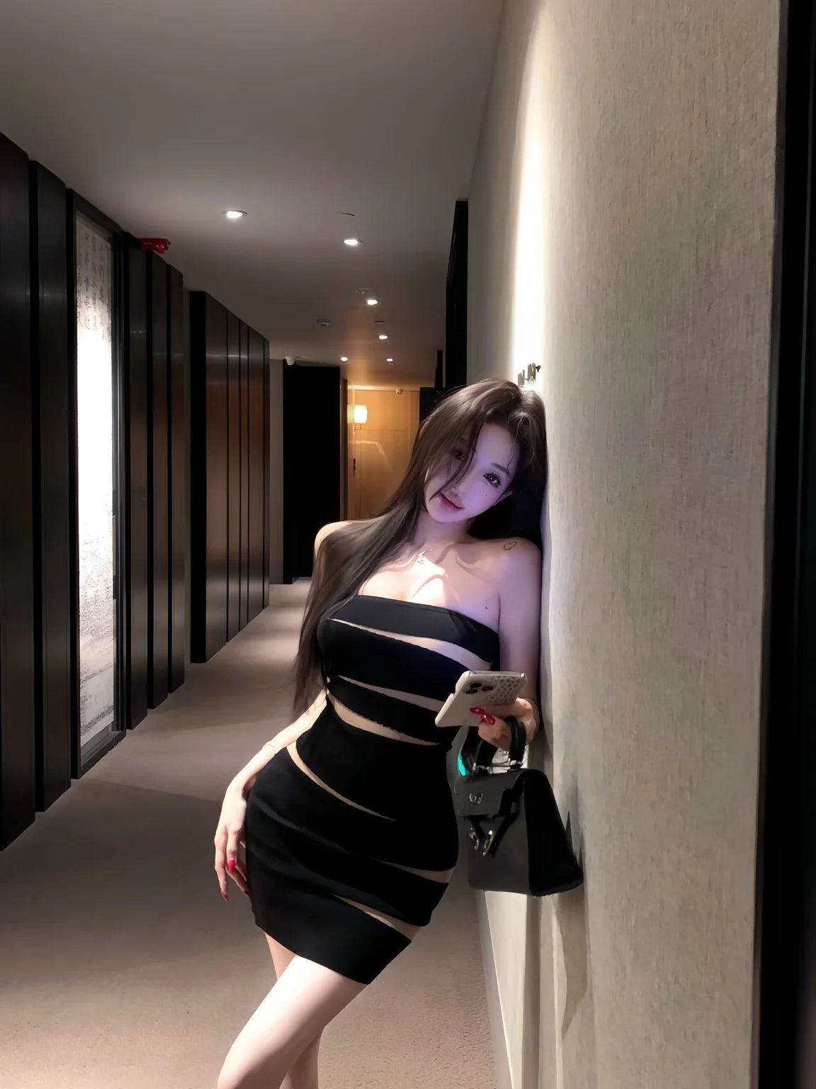 Black Strapless Knit Bodycon Mini Dress
