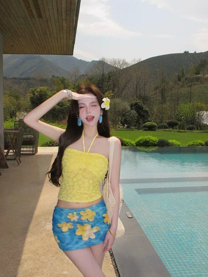 Plumeria Skies 3-Piece Tankini Set