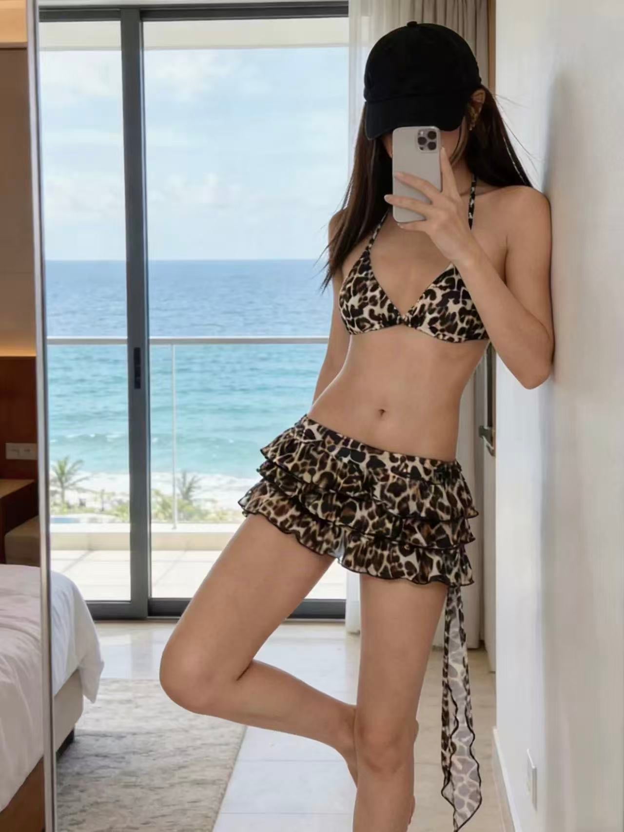 Wild Leopard Three-Piece Bikini Set