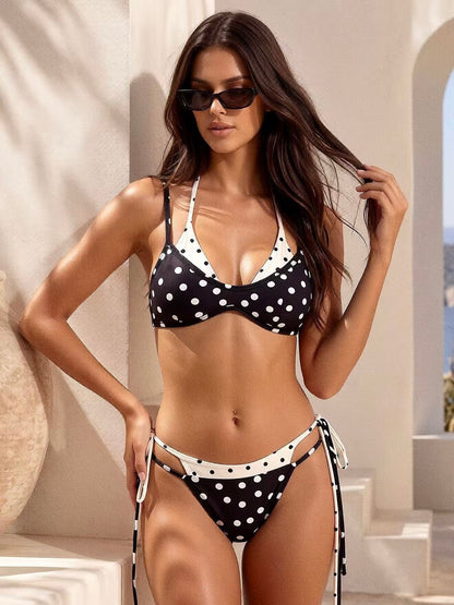 Polka Tide Three-Piece Bikini Set
