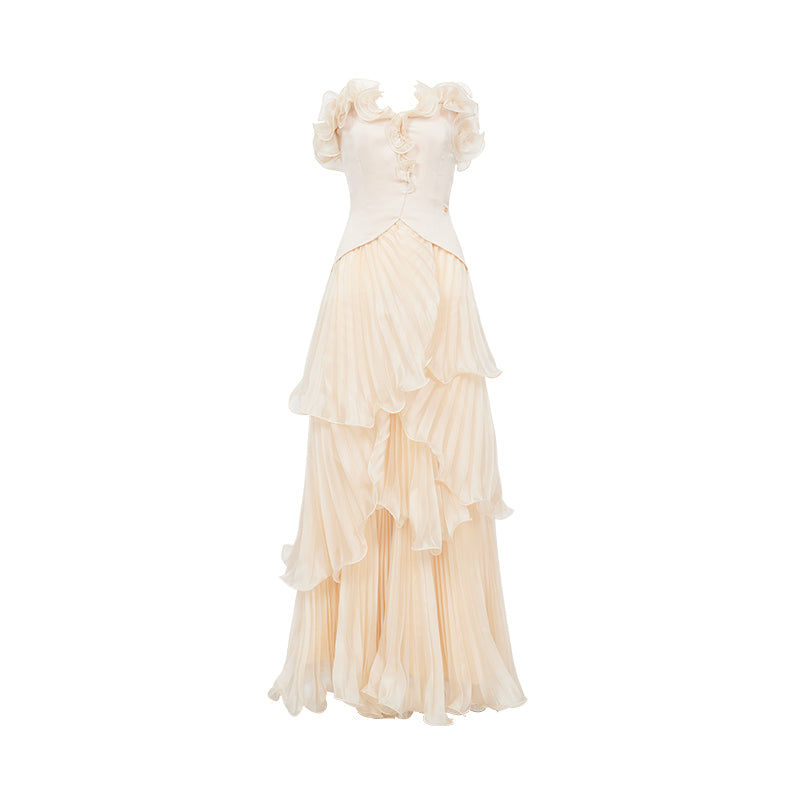 SHEERLUCK SLLYQ26307 Multi layered pleated sparkling maxi dress
