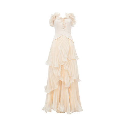 SHEERLUCK SLLYQ26307 Multi layered pleated sparkling maxi dress