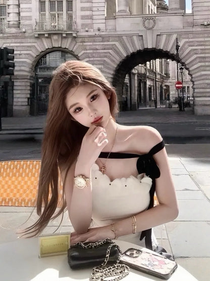 White Ribbon Off Shoulder Padded Top