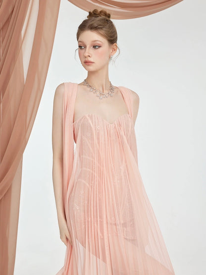 Thea Mesh Strapless Backless Maxi Dress