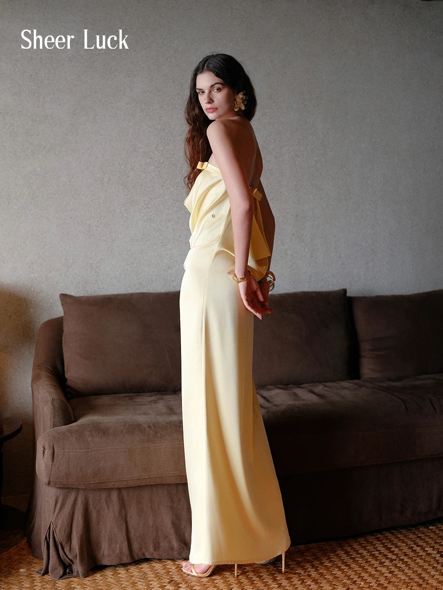 Aurelia Satin Strapless Cowl Neck Backless Maxi Dress