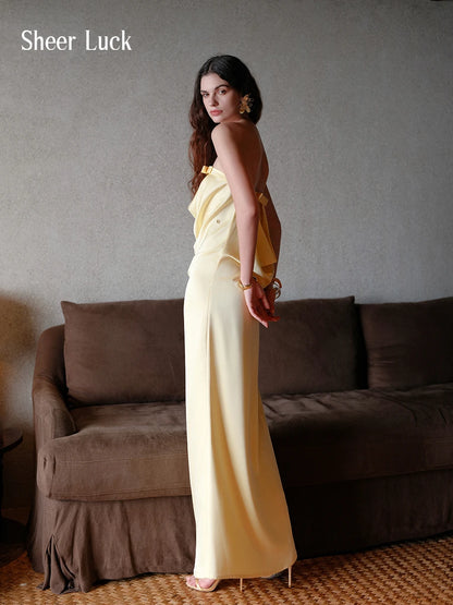 Aurelia Satin Strapless Cowl Neck Backless Maxi Dress