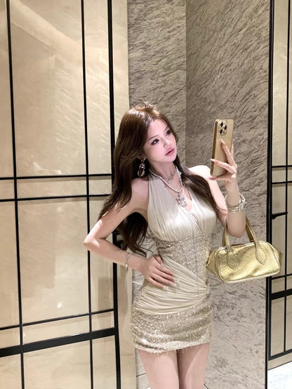 Glittering Champagne Mini Dress