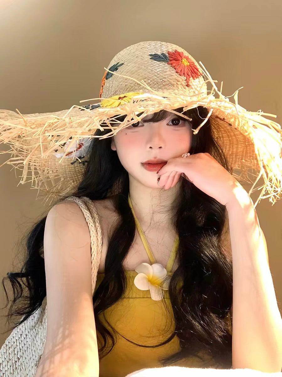 Daisy Meadow Embroidered Straw Hat