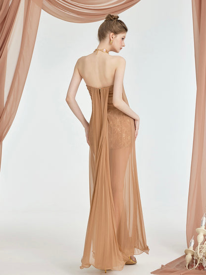 Thea Mesh Strapless Backless Maxi Dress