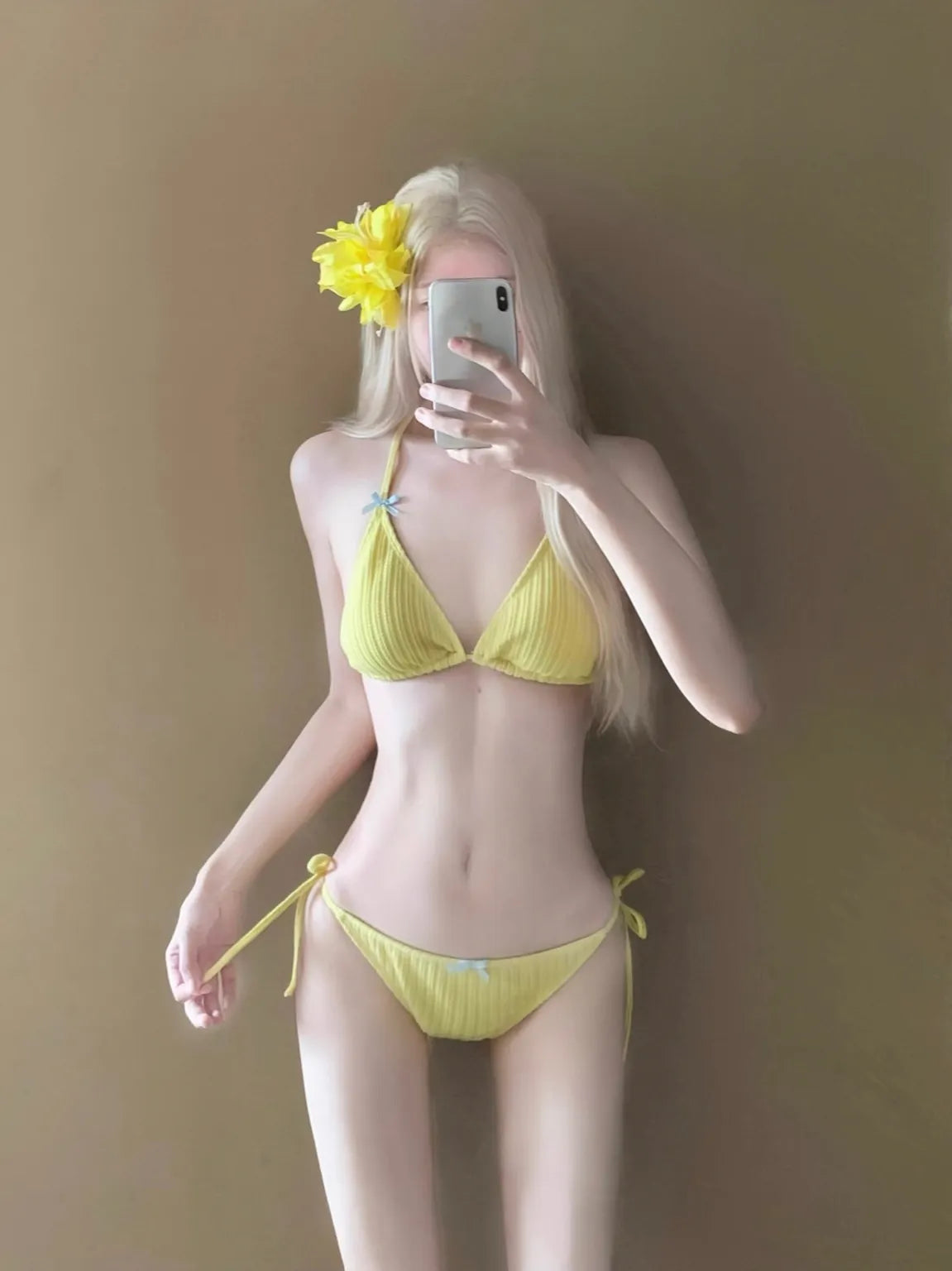 Starlight - Yellow 3 Piece Textured Bikini Set with Cover Up Top