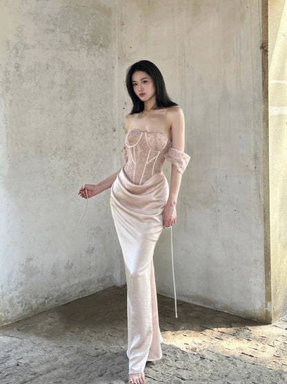 Crow Crew Satin Ruched Corset Maxi Dress - PREORDER