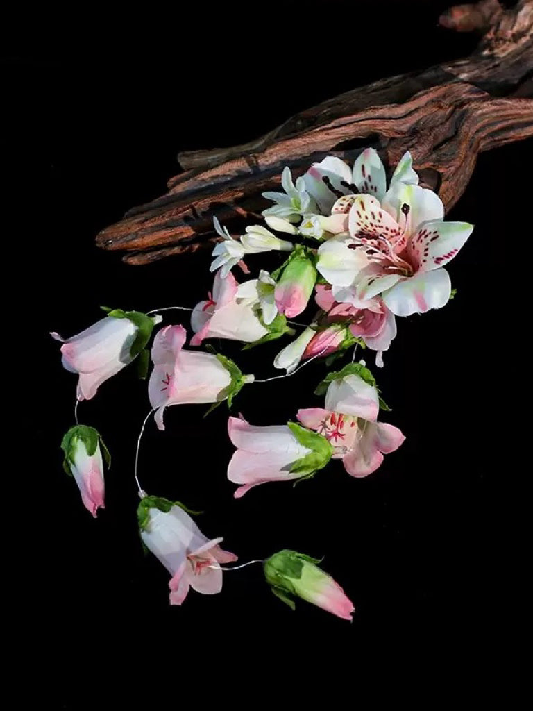 Ethereal Pink Bellflower Cascading Hair Clip