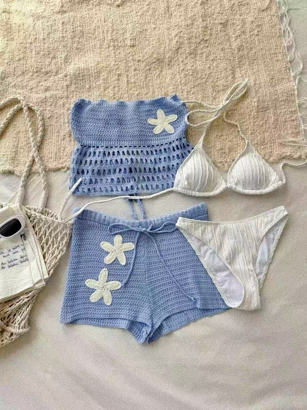 Bluebell Bloom Crochet Four-Piece Bikini Set