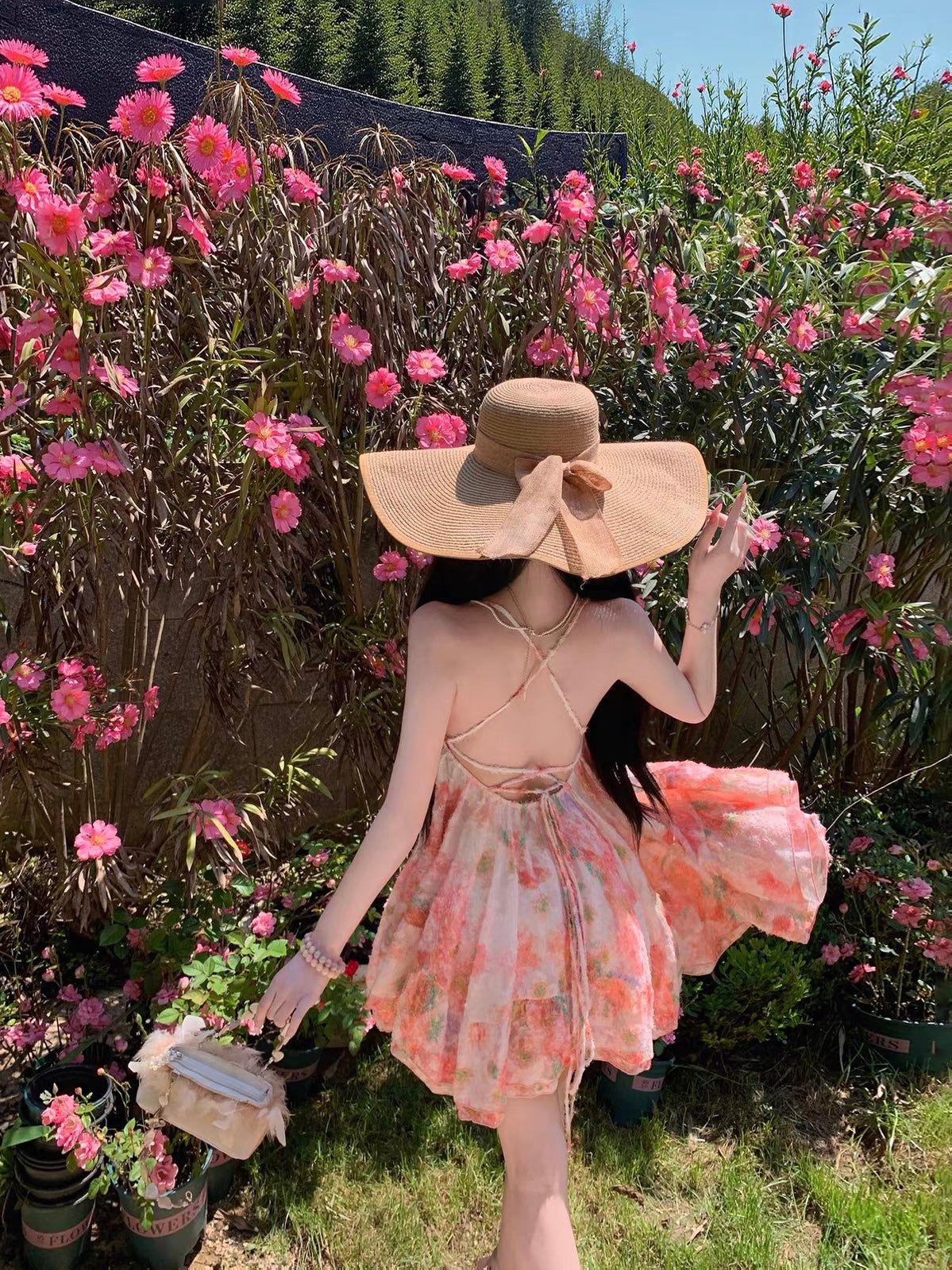 Fleurina Pink Floral Backless Mini Dress