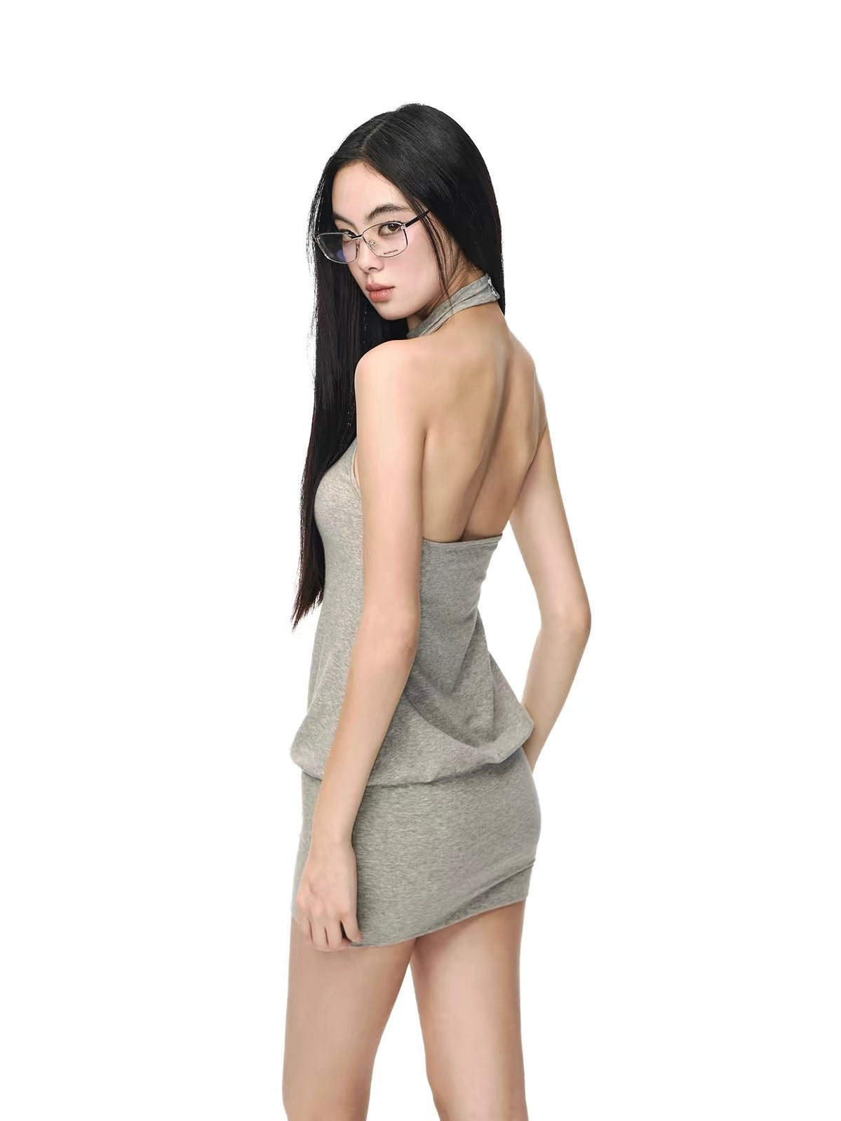 Sloane Grey Halter Neck Mini Dress