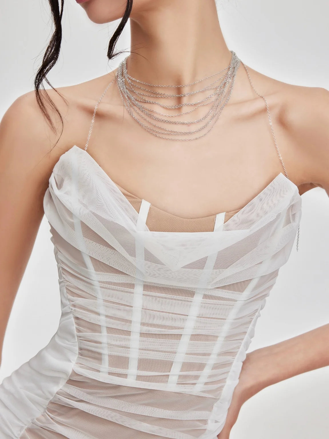 Kali Strapless Mesh Ruched Dress