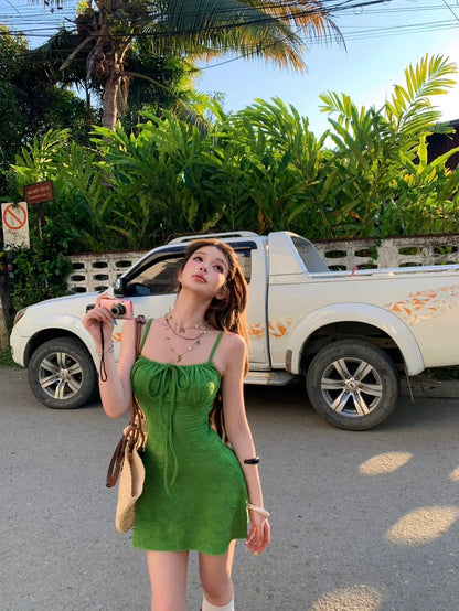 Avocado Green Swim Dress with Shorts
