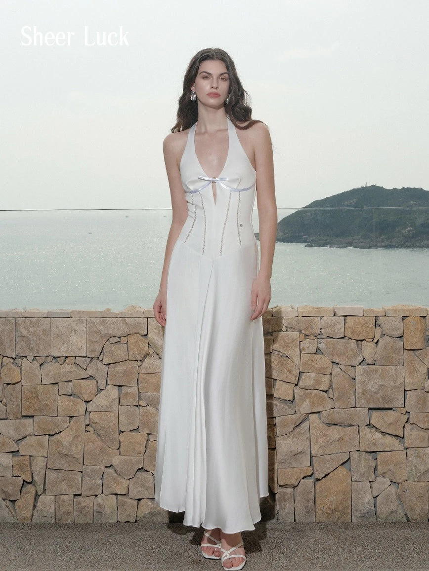 Tasman French V-Neck Cut-Out Halter Maxi Dress