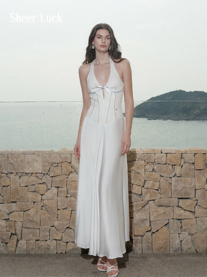 Tasman French V-Neck Cut-Out Halter Maxi Dress