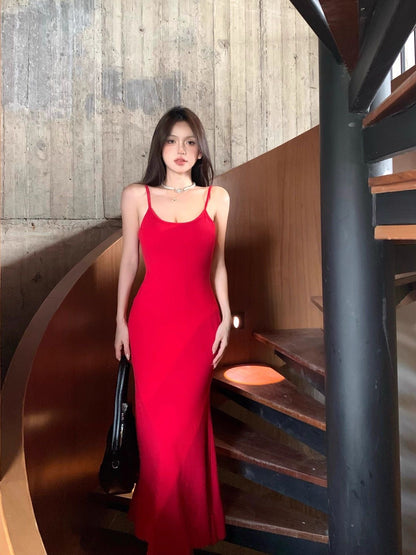 Butterfly Cut Out Knit Maxi Dress - Red