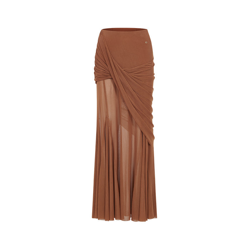 SHEERLUCK SLTZ26520 Mesh draped patchwork lace top + skirt