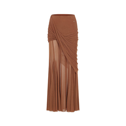 SHEERLUCK SLTZ26520 Mesh draped patchwork lace top + skirt