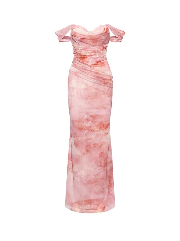Ariel Off Shoulder Ombre Ruched Maxi Dress