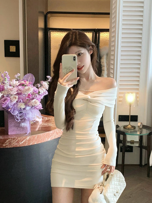 Apricot Wrap Off- Shoulder Mini Dress
