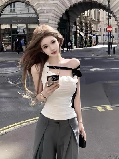 White Ribbon Off Shoulder Padded Top