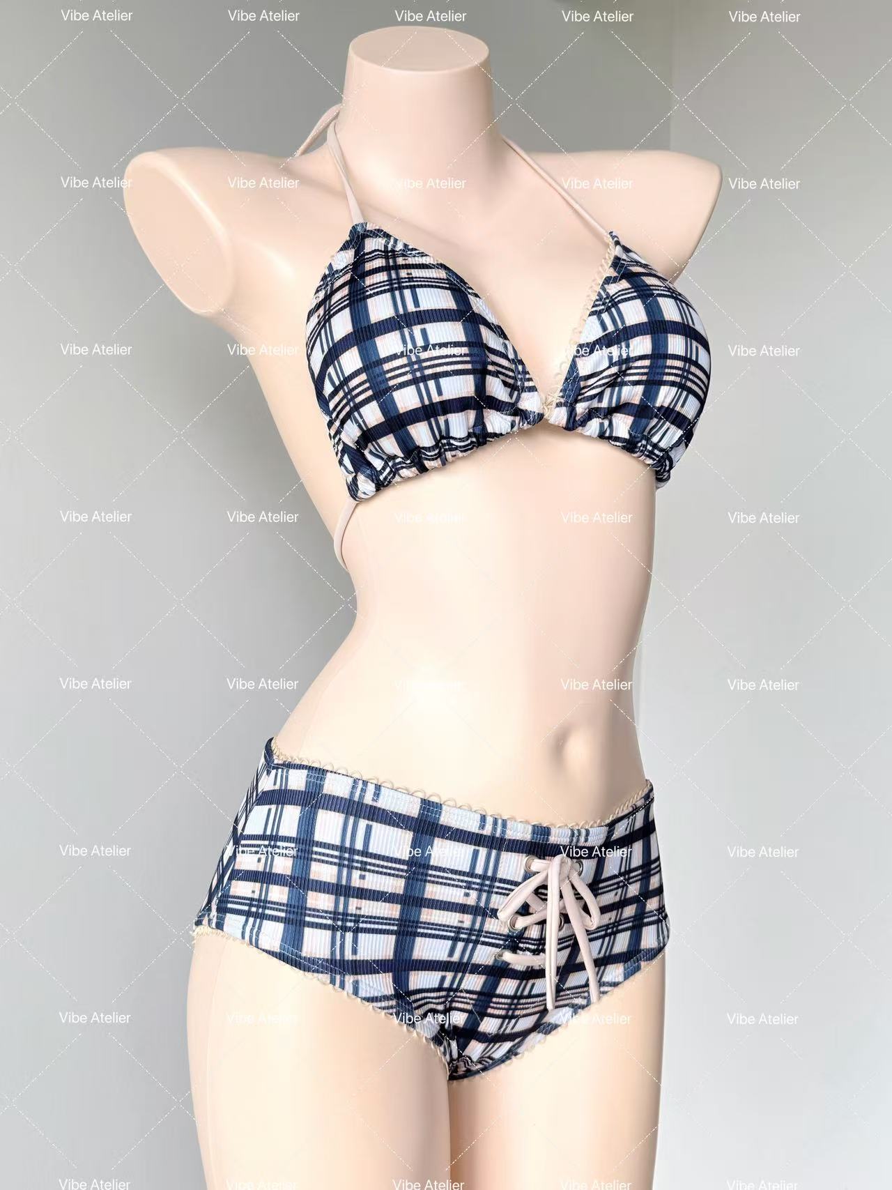 Retro Check Boyshorts 3-Piece Bikini Set