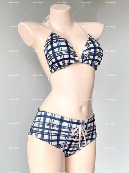 Retro Check Boyshorts 3-Piece Bikini Set