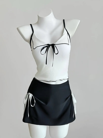 Black and White Bow Tankini Swimsuit