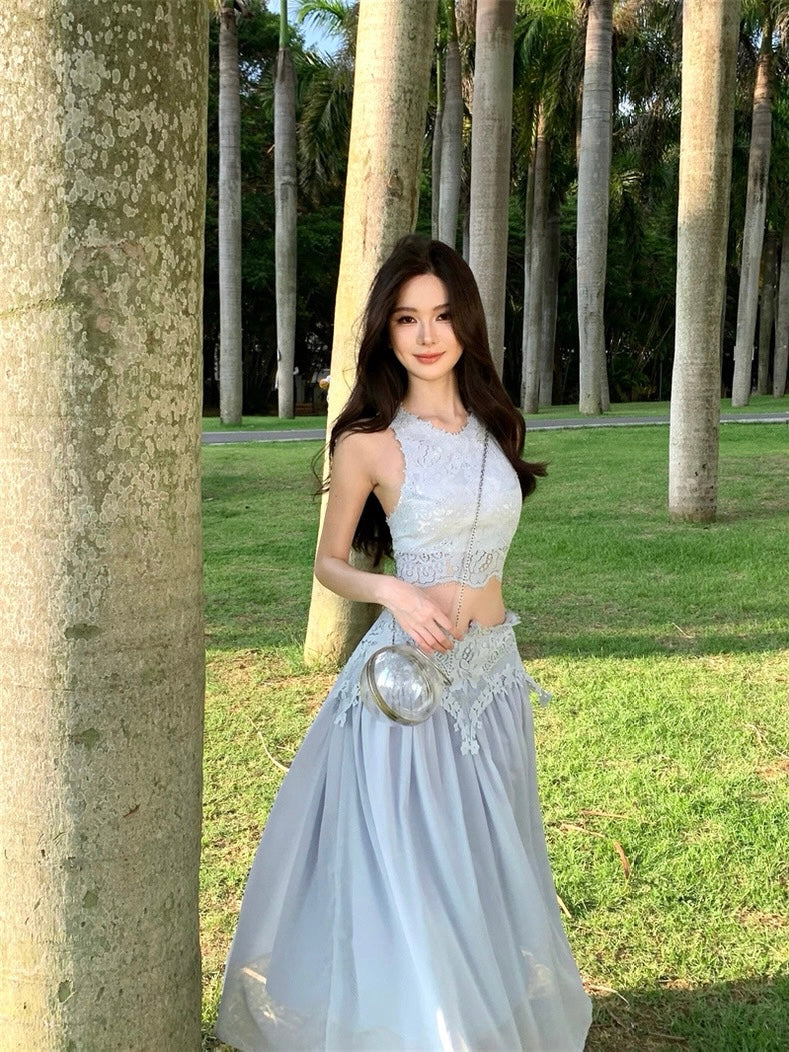Blue Lace Cami Top + Maxi Skirt Set