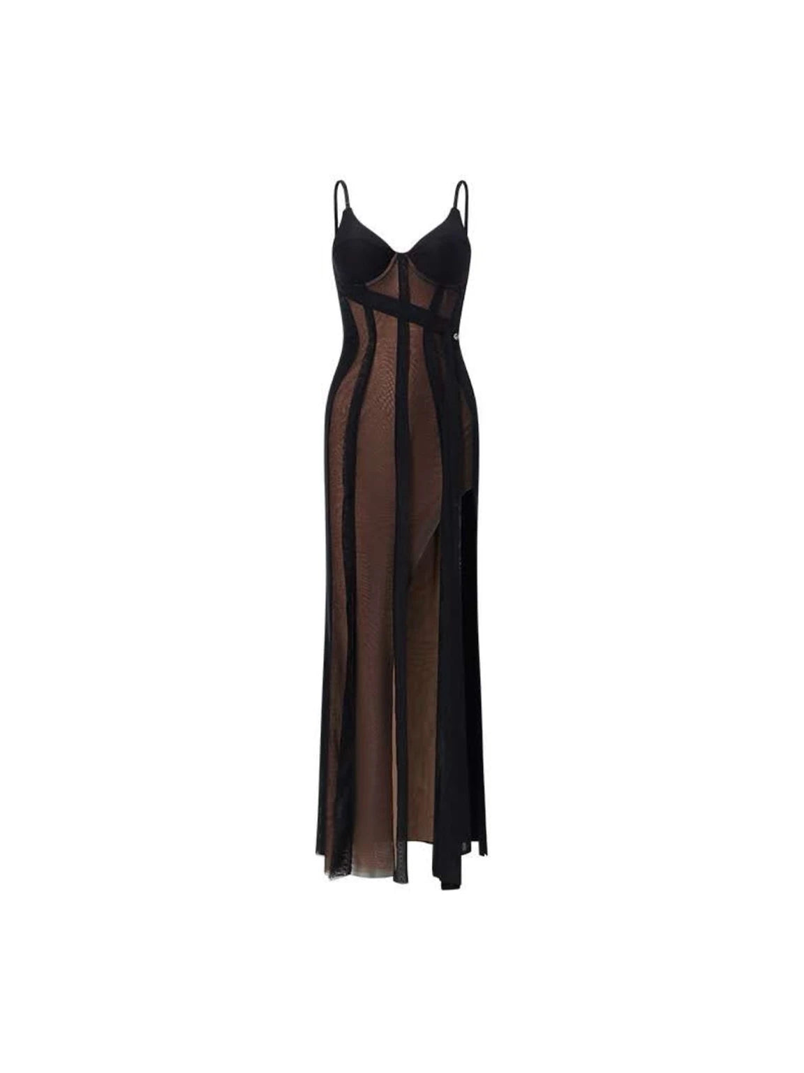 Nora Mesh Bodycon High Slit Spaghetti Strap Dress