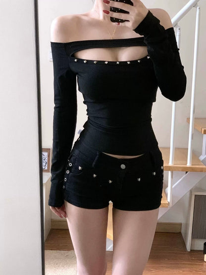Black Cut-Out Long Sleeve Top