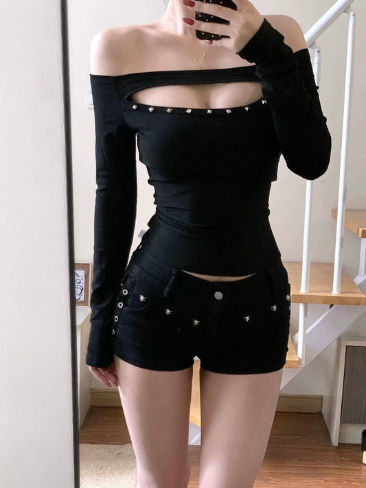 Black Cut-Out Long Sleeve Top