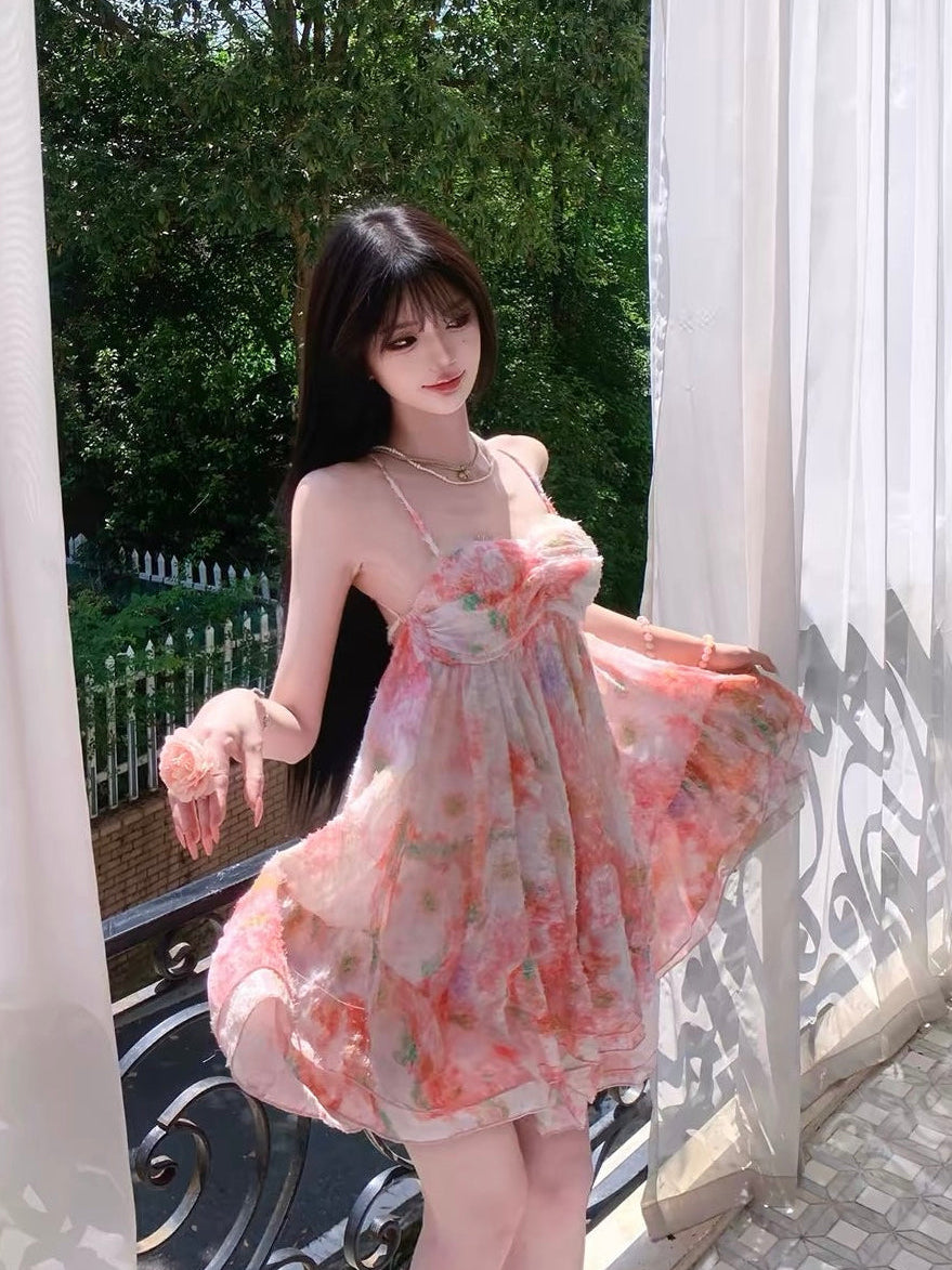 Fleurina Pink Floral Backless Mini Dress