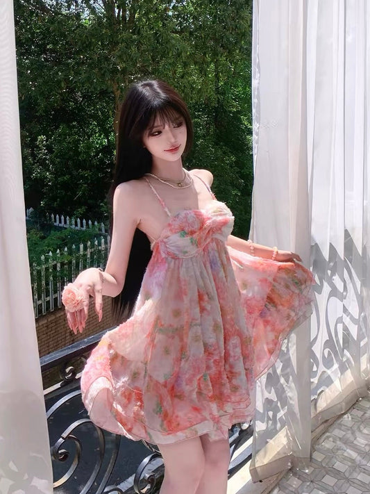 Fleurina Pink Floral Backless Mini Dress