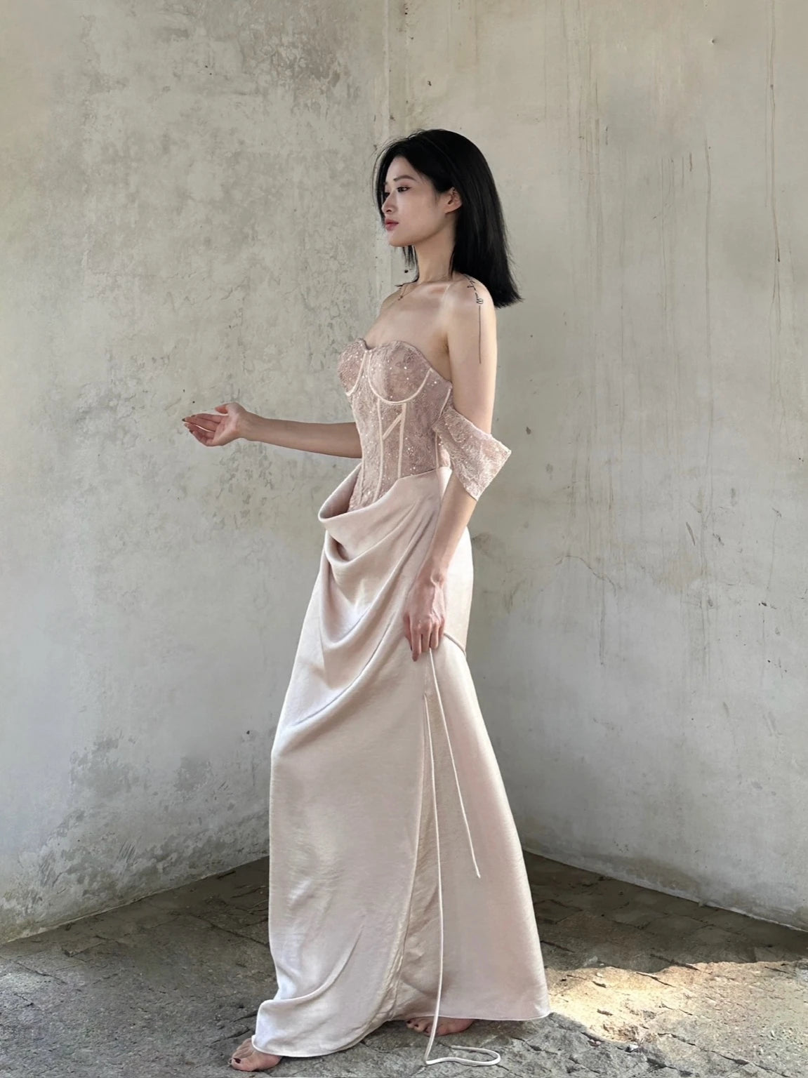 Crow Crew Satin Ruched Corset Maxi Dress - PREORDER