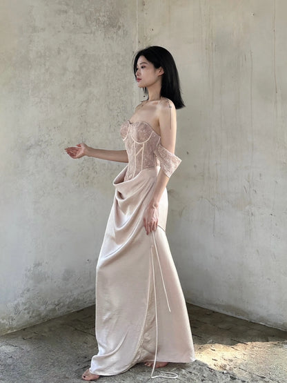 Crow Crew Satin Ruched Corset Maxi Dress - PREORDER