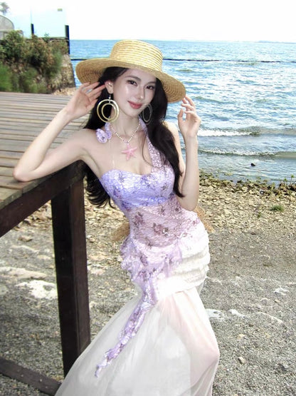 Liliane Lavender Floral Lace Top & Maxi Dress Resort Set