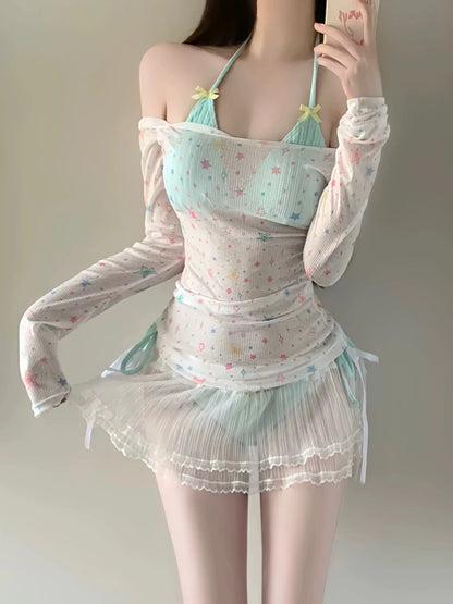 Padded Tideside Traingle Bikini Set With Skirt & Coverup