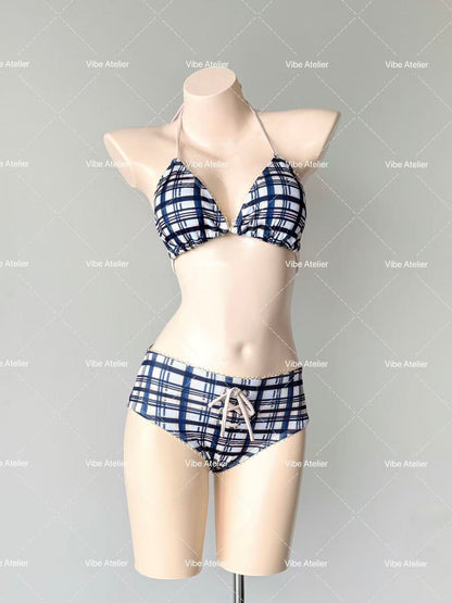 Retro Check Boyshorts 3-Piece Bikini Set