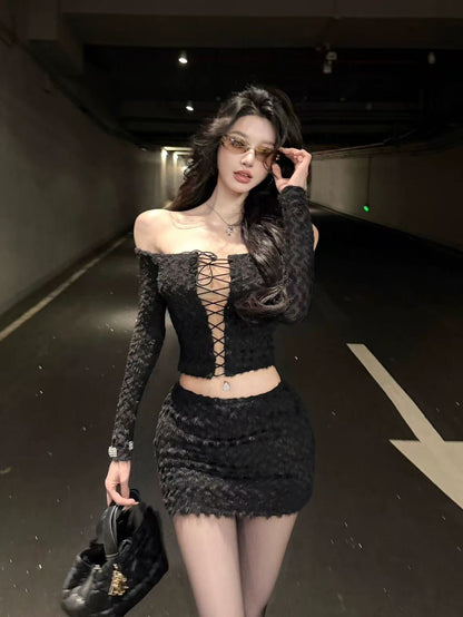 Midnight Fuzzy Lace-Up Set