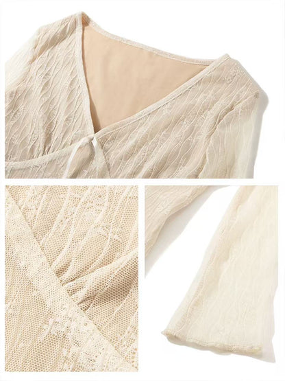Ivory Lace Bow Sheer Top
