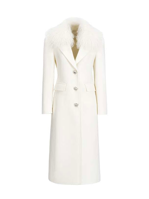 Nata Wool Coat with Detachable Fur Collar and Rhinestone Buttons