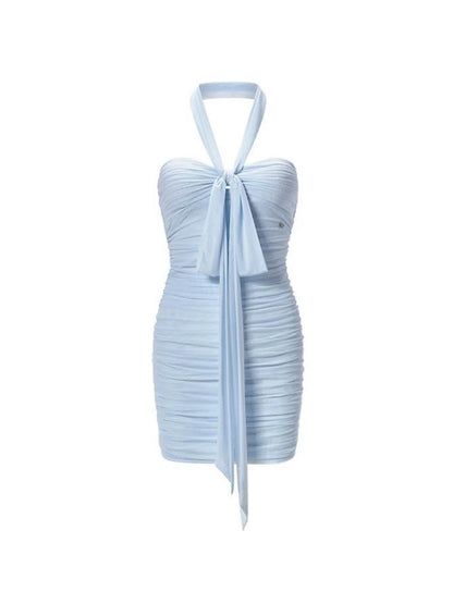Venice Halter Bow Ruched Bodycon Mini Dress