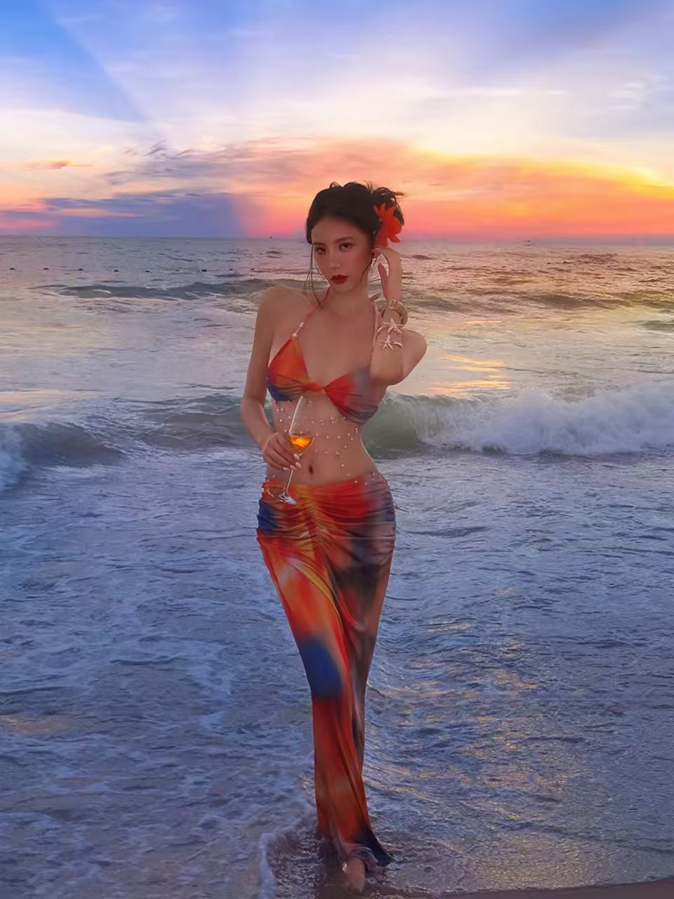 Sunset Ombre Halter Bikini Set - 3-Piece