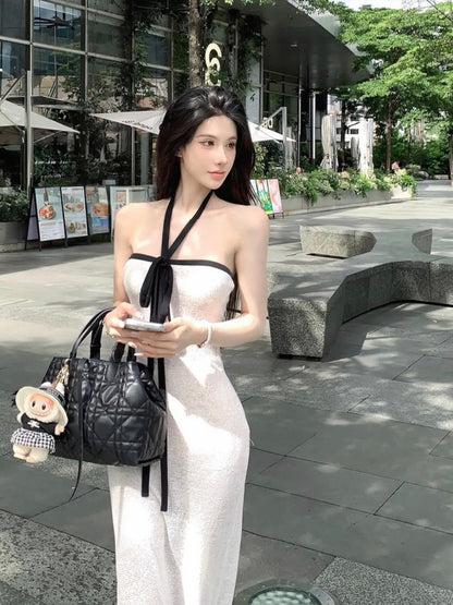 Elegance Bow Halter Maxi Dress